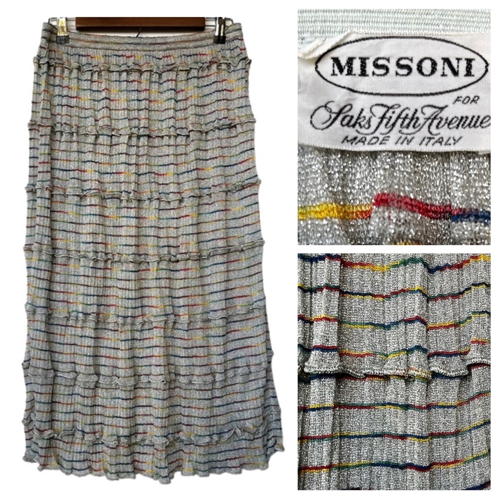 Vintage Missoni Rainbow Metallic Stripe Ruffle Skirt US 6